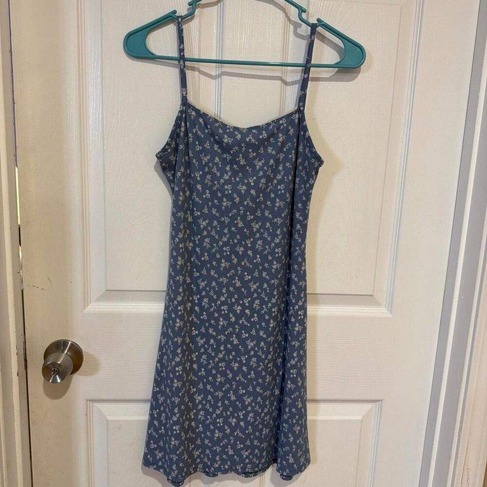 See-you-Monday- Women's Blue and Navy Floral Mini Slip Dress Size M